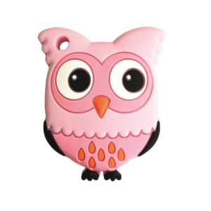 Siliconen bijtring uil roze